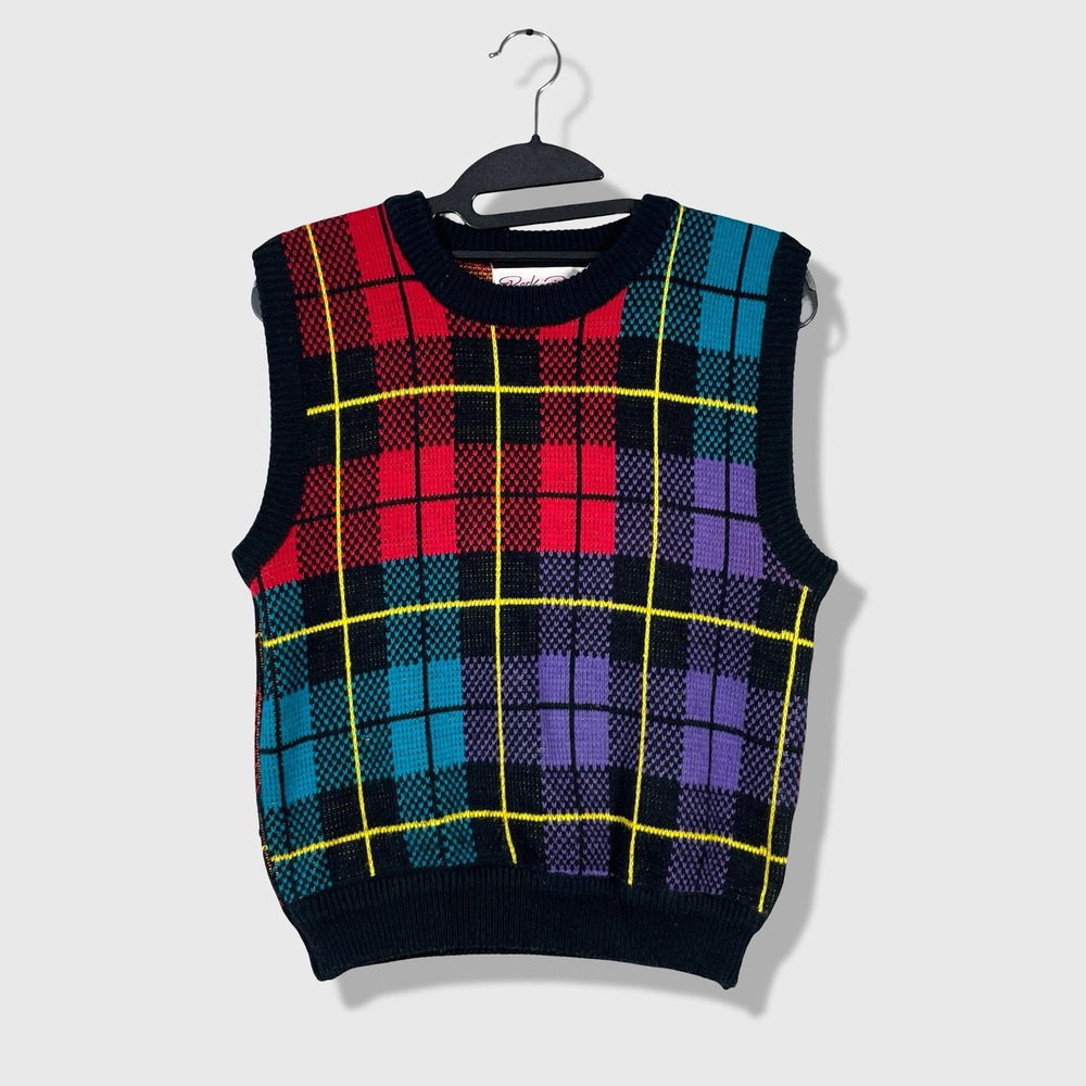 Back To Back Sweater Vest Womens Large Multi Plaid Vintage 90s Preppy Academic‎